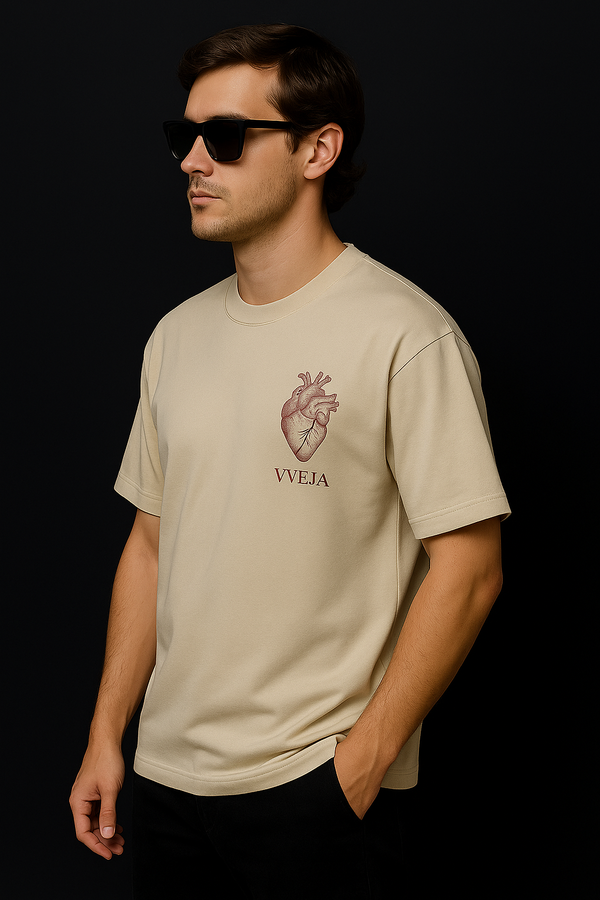VVEJA “Heart” Oversized T-Shirt – Beige